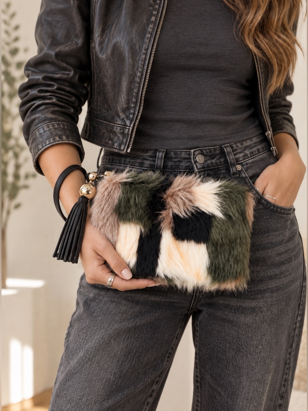 Vera Bradley Faux Fur Patchwork Wristlet 🤎🖤🌿 | RARE + RETIRED